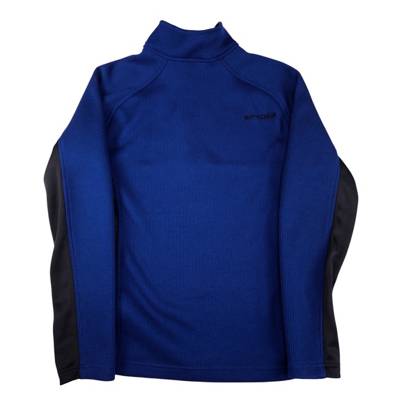 Spyder Men's Blue Black Waffle Knit 1/4 Zip Pullover Fleece Lined Jacket medium - Picture 6 of 8